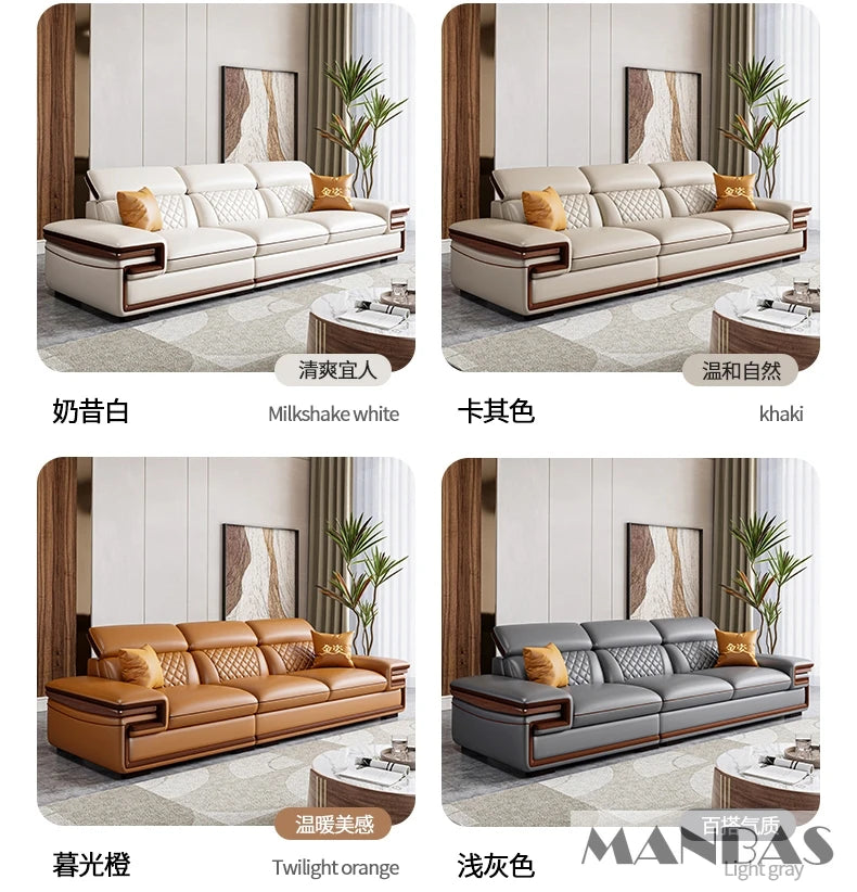 MINGDIBAO Italian Genuine Leather L-Shaped Sofa Set with Adjustable Headrests, Bluetooth Speaker & Wireless Charging