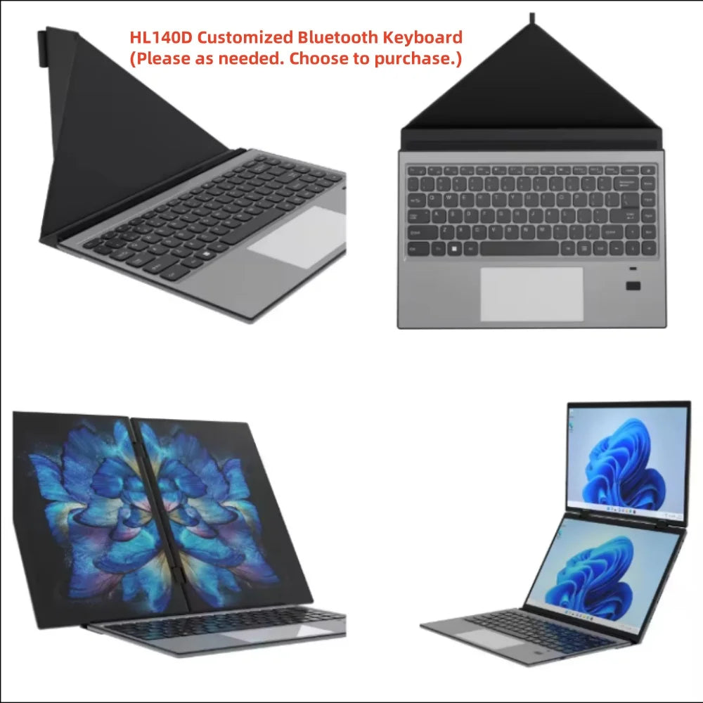 Dual Screen 14+14 Inch 2K Touchscreen 2-in-1 Laptop 16GB/32GB Intel N100 CPU 360° Flip Metal Case