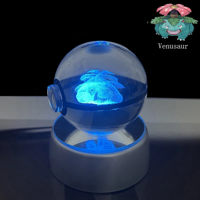 Pokemon 5cm Crystal Ball 3D LED Night Light – Pikachu, Charizard, Gengar & Eevee Gift Model