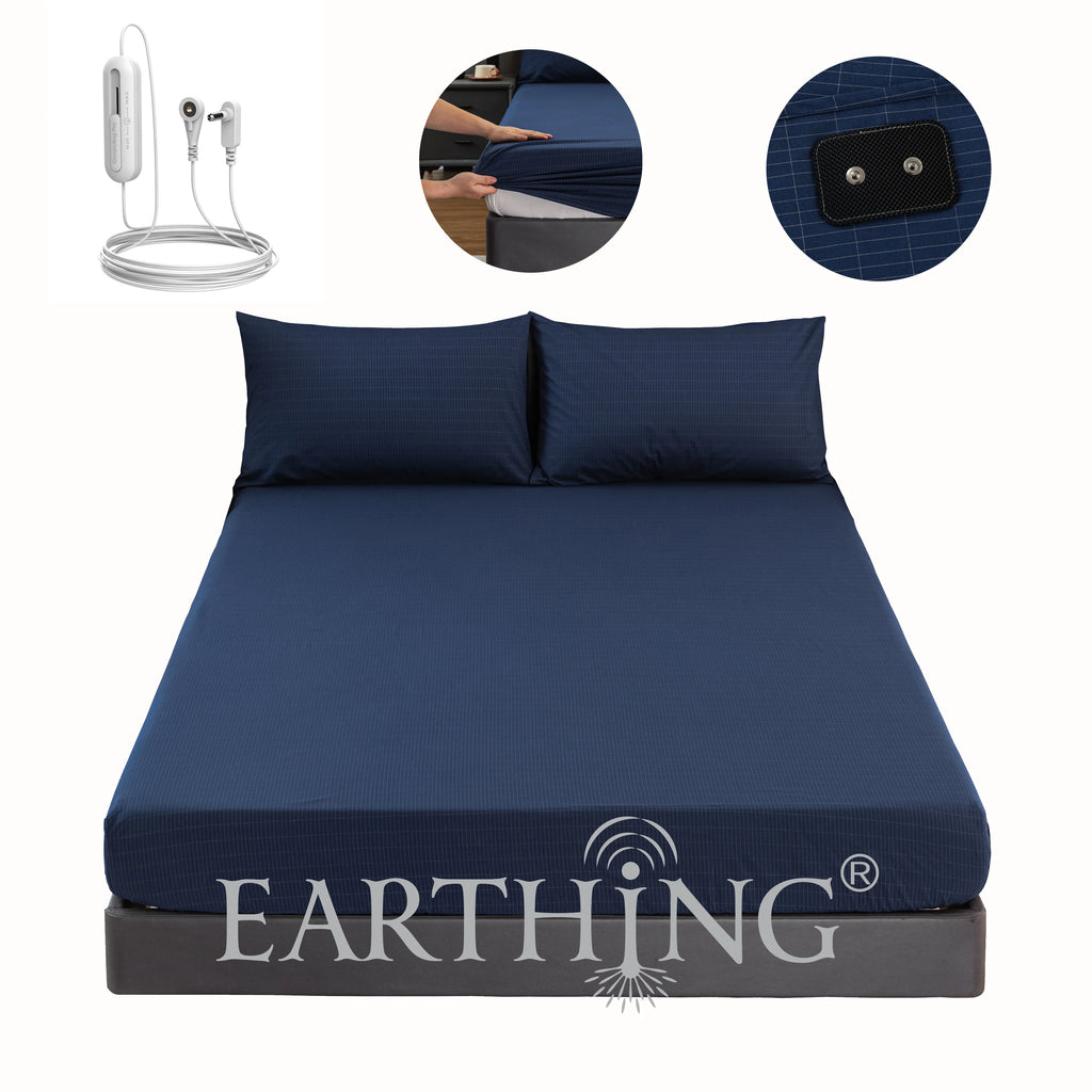 Grounding Earthing Fitted Sheet Cal King 183x213cm Cotton Silver Fibre Sheet with Grounding Cord 400TC