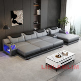 Modern L-Shaped Leather Sectional Sofa Bed with Adjustable Headrests, LED Lights, Storage & USB Ports thumbnail 24