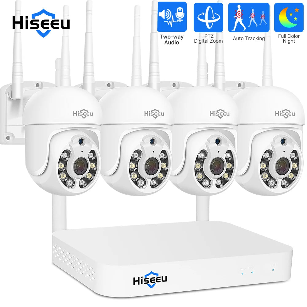 Hiseeu 5MP WiFi CCTV PTZ Camera Security System Kit – 10CH NVR with AI Motion Tracking & Color Night Vision