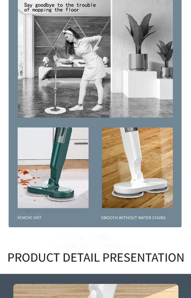 Wireless Electric Spin Mop Cleaner 2-in-1 Wet & Dry Floor, Glass & Window Scrubber