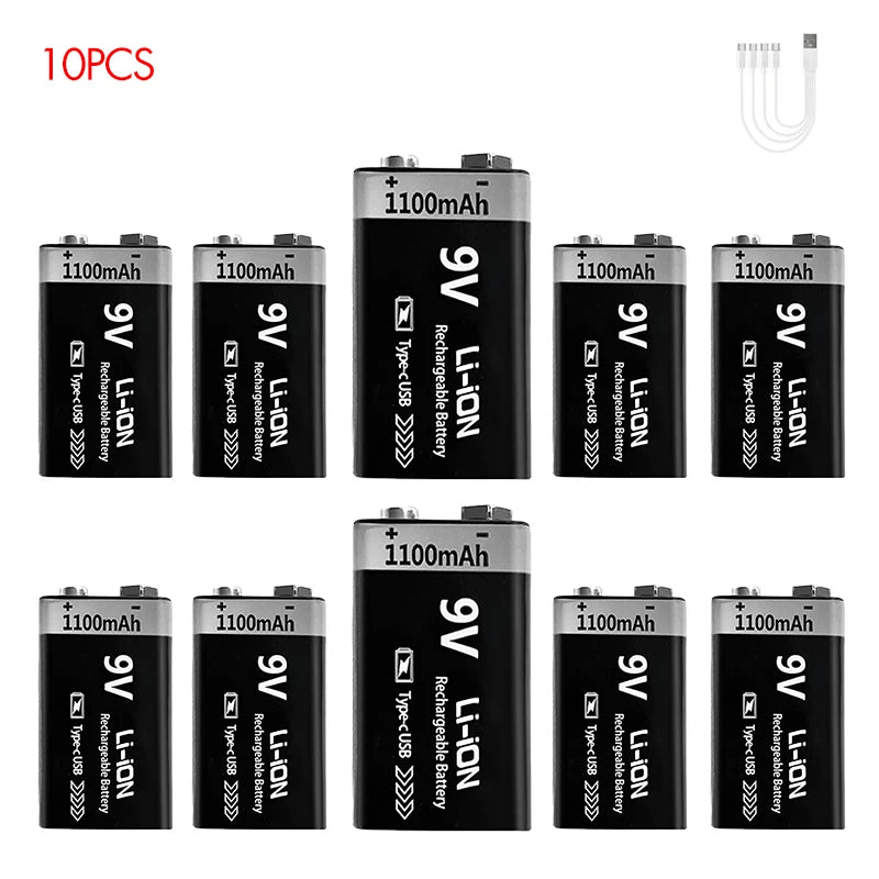 MATOV 9V 1100mAh USB Rechargeable Li-ion Battery – Type-C Charging | Long-Lasting Power for RC, Multimeters, Alarms & More