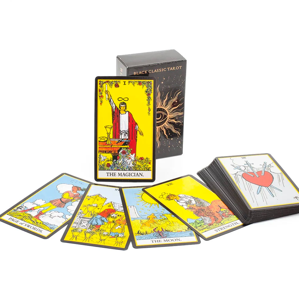 Black Classic Tarot Cards Deck – 78 Card Fortune Telling Set with Guidebook