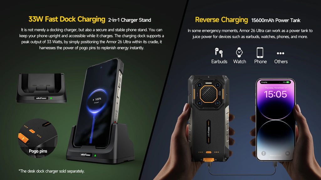 Ulefone Armor 26 Ultra 5G Rugged Waterproof Smartphone 120W Fast Charging 15600mAh 200MP+64MP Camera 24GB+512GB NFC