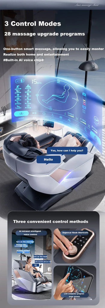 Luxury 4D Zero Gravity Full Body Massage Chair with SL Track, Heating & Bluetooth