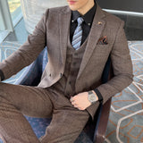 Men’s Modified Plaid Three-Piece Suit – Slim Fit England Style Vest & Trousers Set thumbnail 50