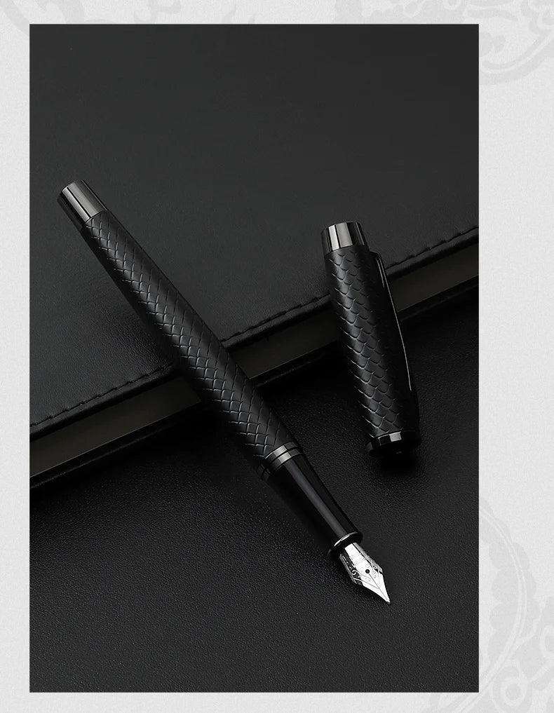 BAOKE T18/T19/T20 Black & Grey Fountain Pen Gift Set with Ink Bottle and 6 Cartridges – Stainless Steel Nib Metal Office Pen