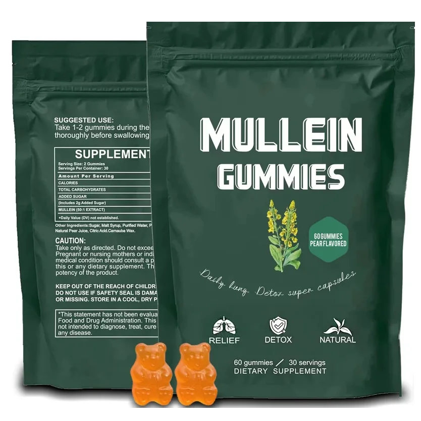 2 Bag Mullein Gummies for Lung Detox 2000mg Mullein Leaf Extract 60 Gummies per Bag Respiratory Digestive Immune Support