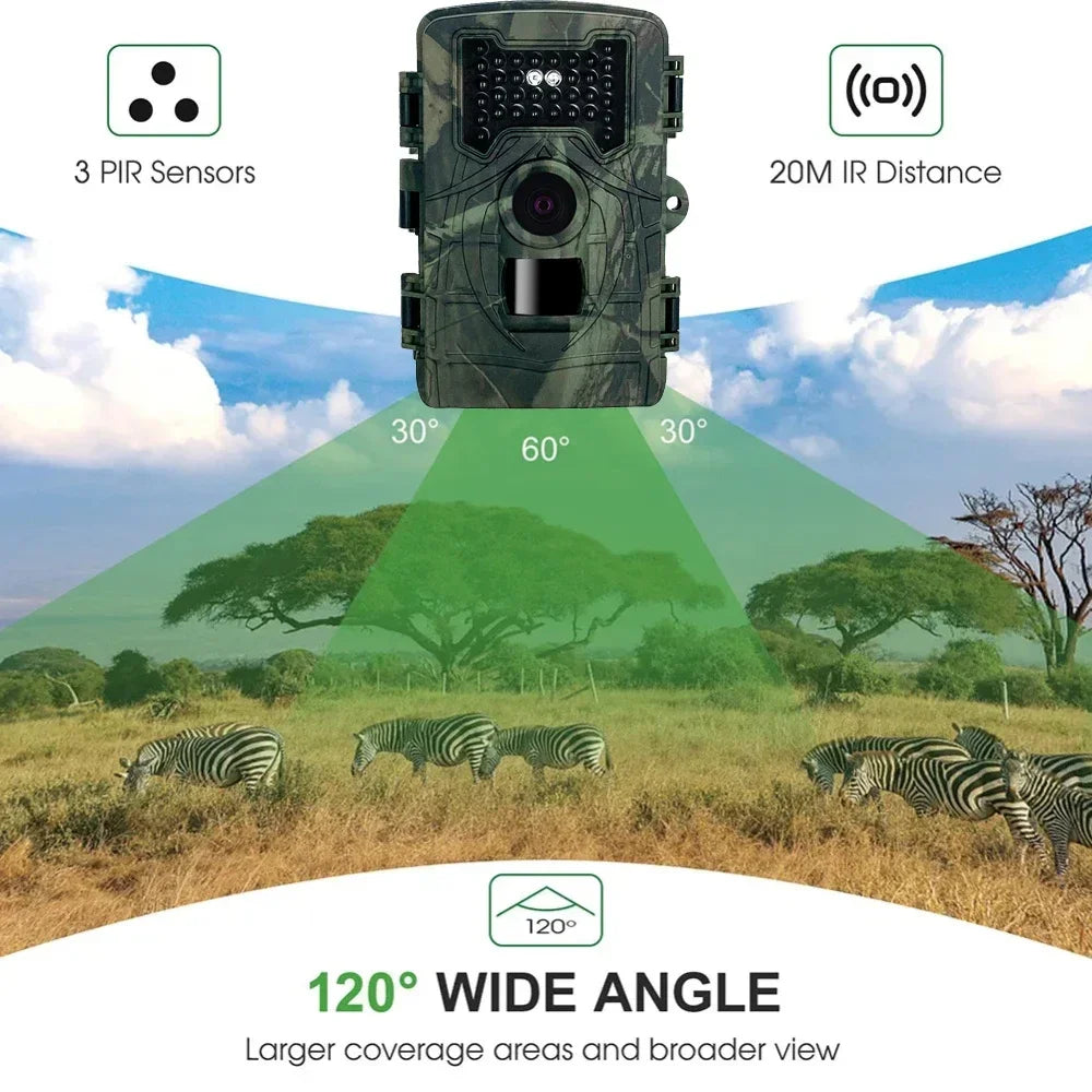 36MP Wildlife Hunting Camera with 1080P Video, 120° Wide Lens, 0.3s Trigger, Night Vision, IP66 Waterproof