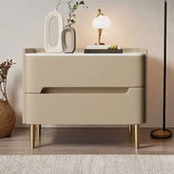 Luxury Modern Nightstand with Drawer, Glossy Marble Top, Gold Metal Legs, Faux Leather Bedside Table thumbnail 16