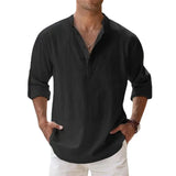 Men’s Cotton Linen Henley Short Sleeve Casual Shirt – Summer Beach & Everyday Wear thumbnail 2