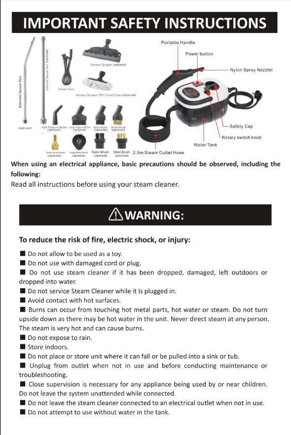 2500W High-Temperature Handheld Steam Cleaner for Home, Car, Kitchen, and More