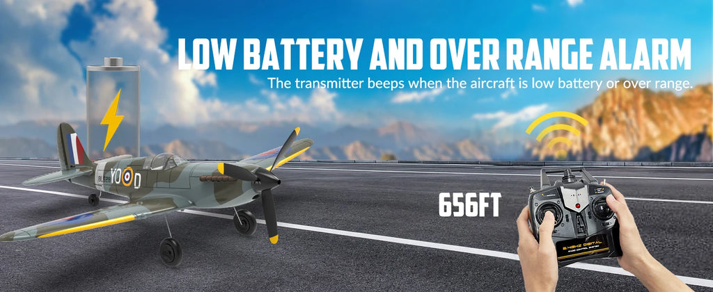Volantex Spitfire RC Fighter Plane 400mm EPP Warbird – 4CH 2.4GHz RTF with XPilot Stabilization & One-Key Aerobatics