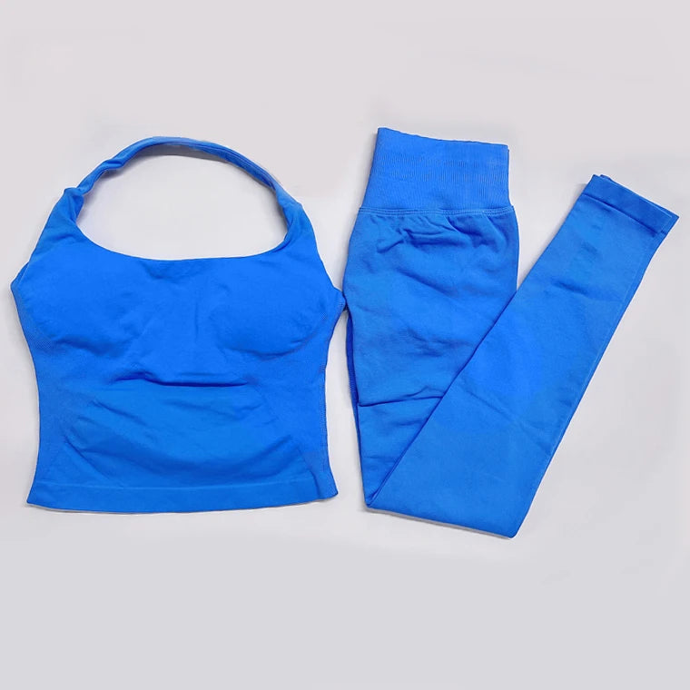 Impact Gym Set – Seamless Halter Top & High-Waist Sports Leggings Yoga Outfit (2-Piece)