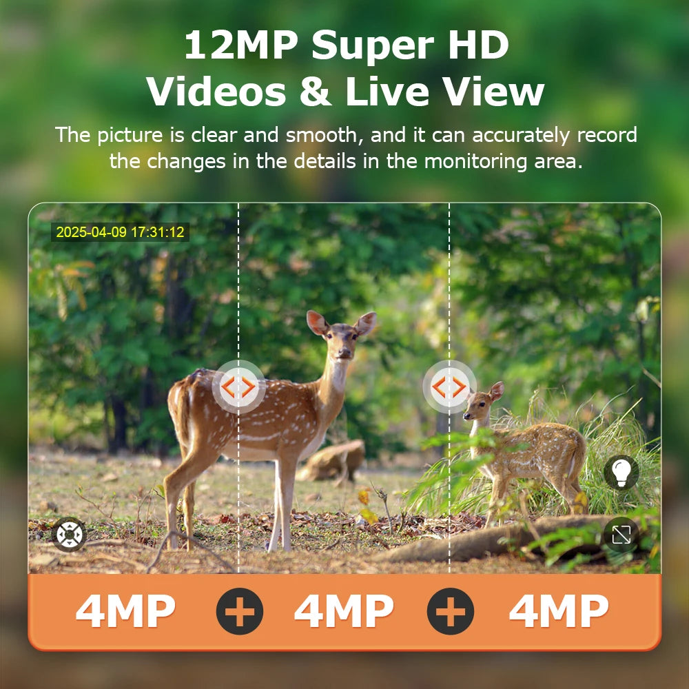 LS VISION 12MP 6K Solar Camera 15X Zoom 4G/WiFi Triple Lens Night Vision PTZ Trail Camera