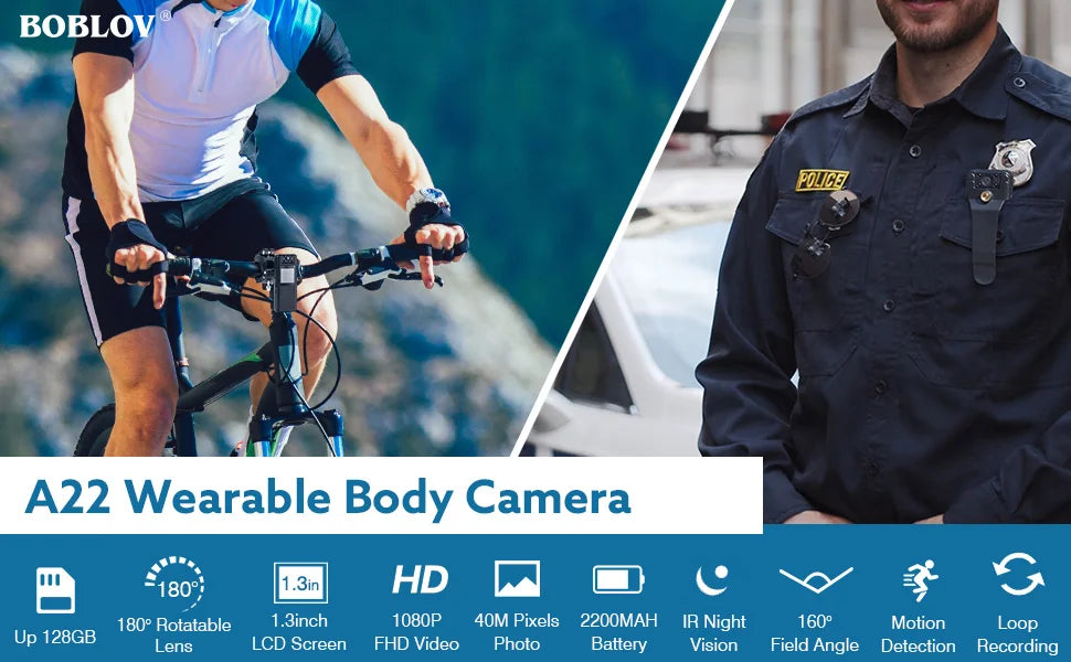 BOBLOV A22 Mini Body Camera 1080P HD with Night Vision, Magnetic Mount and LCD Screen