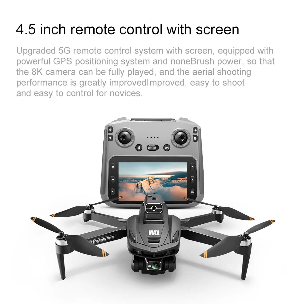 V168 Pro MAX 8K GPS Drone with 5G WIFI, 4.5" Screen, FPV, 360° Obstacle Avoidance & Brushless Motor RC Quadcopter