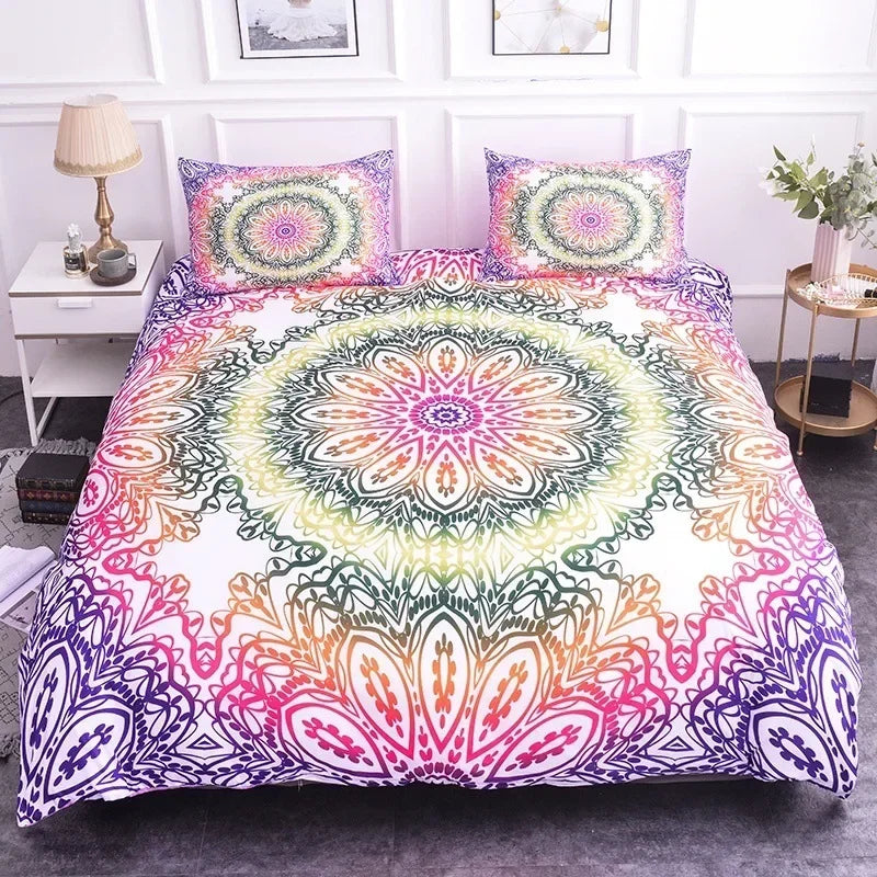 Mandala Lotus Flower Duvet Cover Set King Size Blue Purple Pink Bohemian 3D Print Bedding