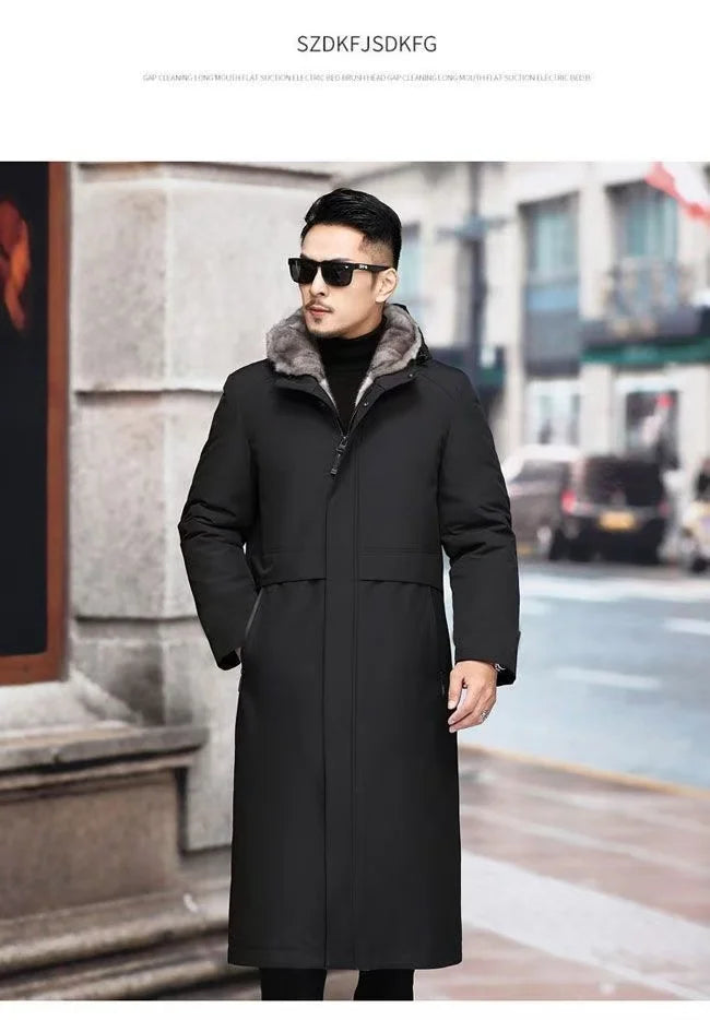 Men’s Detachable Fur One-Piece Winter Coat – Thick Faux Mink Fur Lined