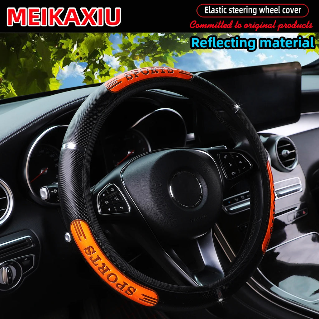MEIKAXIU Reflective Dynamic Imitation Metal Strip Car Steering Wheel Cover – No Inner Ring Design