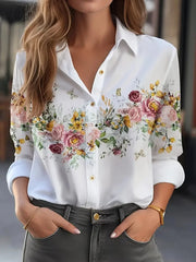 Women’s Floral Slim-Fit Long Sleeve Blouse – Soft Silk Blend Spring/Summer Shirt