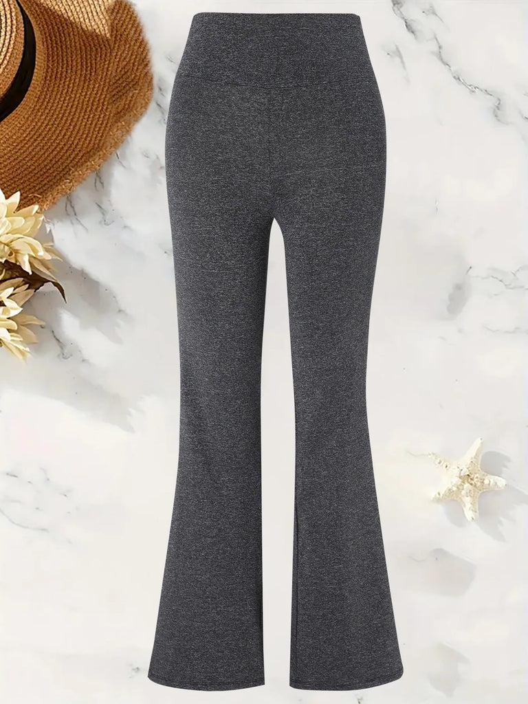 3-Pack or Single Piece Elegant Wide-Waisted Solid Color Summer Flared Pants for Women – Knitted Polyester Blend, Elastic Waist, Mature Style, Ankle-Length