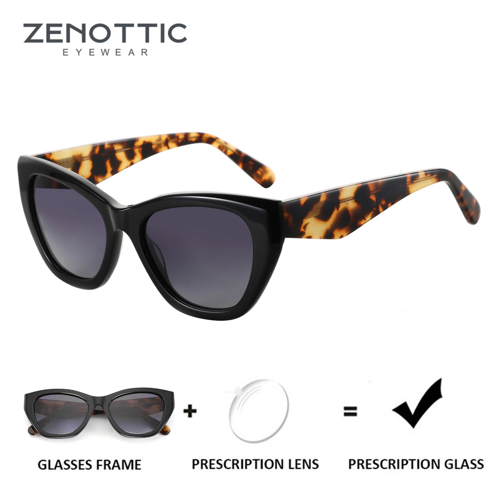 ZENOTTIC Butterfly Polarized Prescription Sunglasses Handmade Acetate Square Optical Shades for Women – Custom Myopia, Hyperopia & Astigmatism Lenses