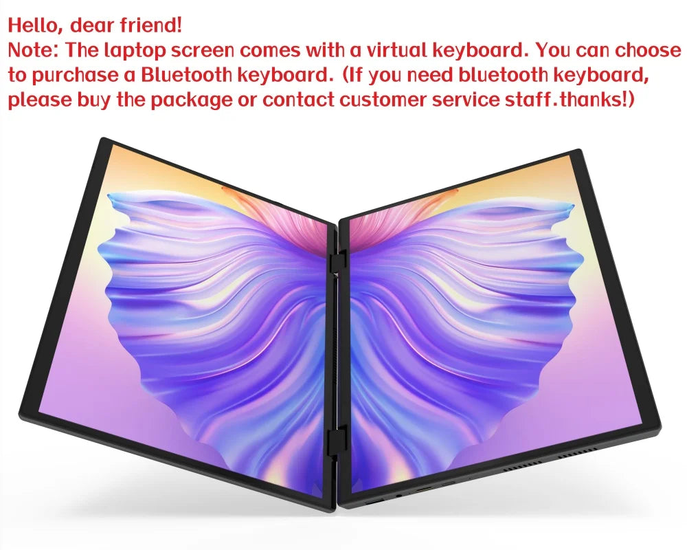 Dual Screen 14+14 Inch 2K Touchscreen 2-in-1 Laptop 16GB/32GB Intel N100 CPU 360° Flip Metal Case