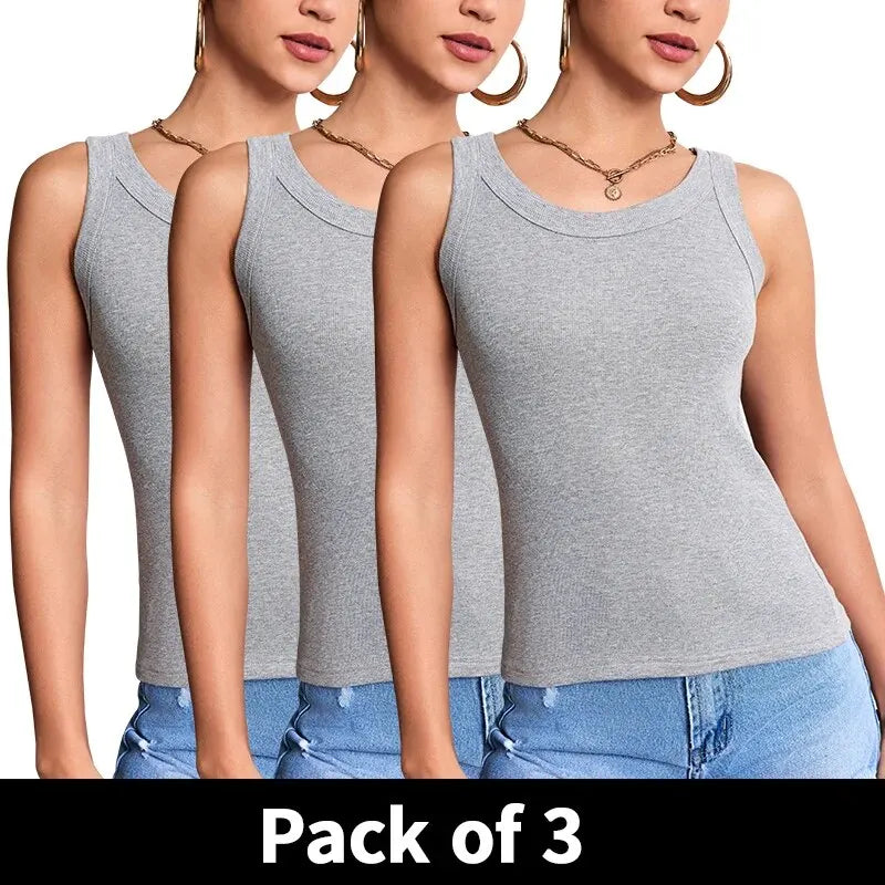 3-Piece Women’s Solid Color Knit Tank Top Vest Set