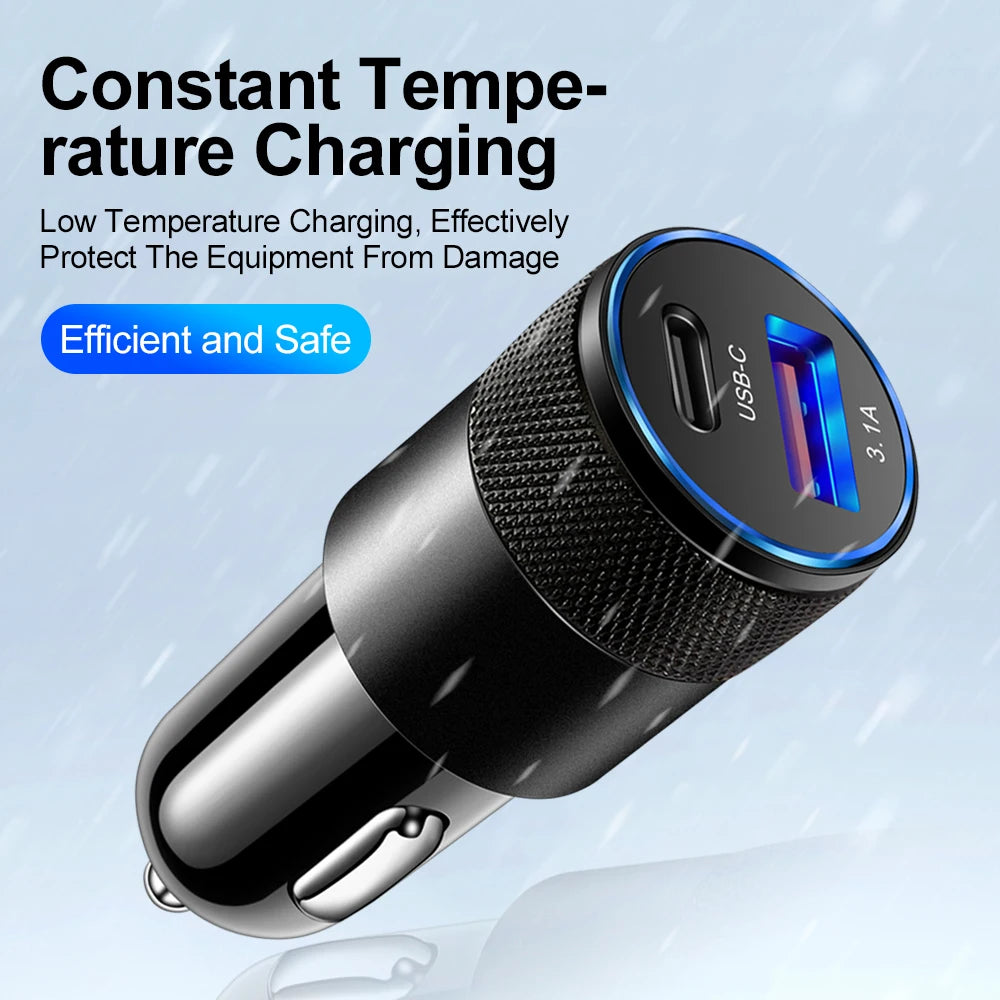 Mini 70W PD QC 3.0 Fast Charging Car Charger USB Type-C Dual Port Adapter