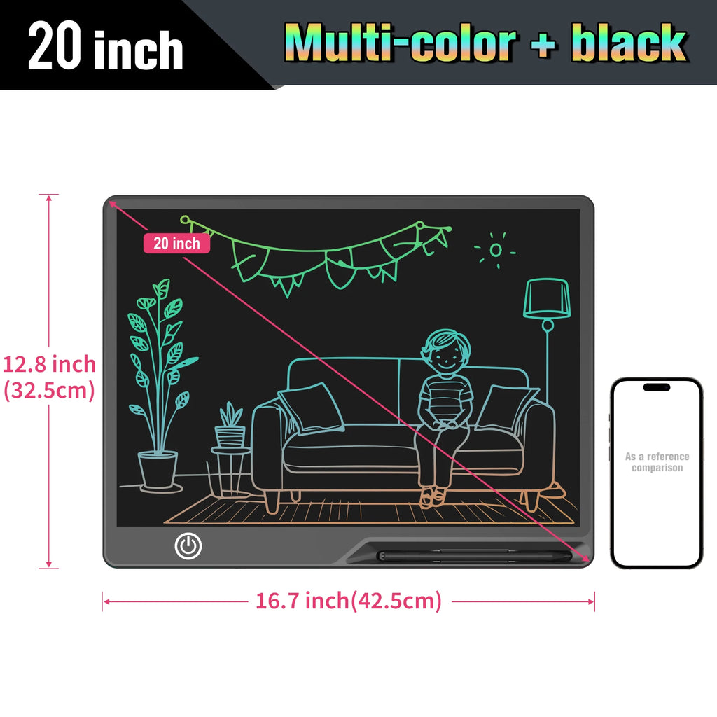 16/20 Inch Rechargeable LCD Writing Tablet Erasable Multi-Color Drawing Board for Kids