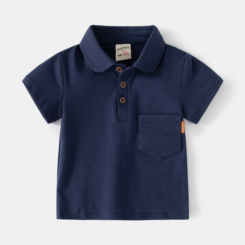 Fashion Kids Boys Polo Shirt – Luxury Stand Collar Summer Tee, Soft Breathable Cotton