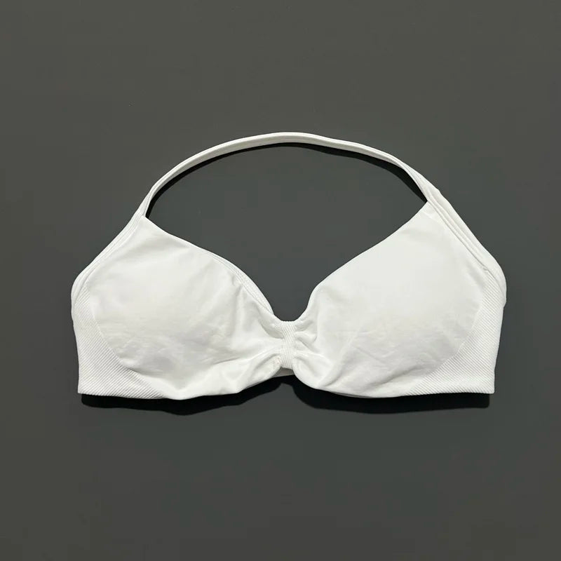 Strappy Backless Sports Bra for Women – Push-Up Yoga & Gym Top with Removable Cups