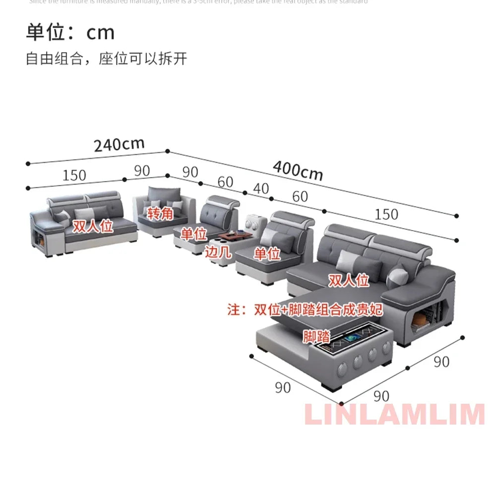 Linlamlim Modern Sectional Sofa Set with Chaise Lounge, Bluetooth Speakers & USB Charging Ports
