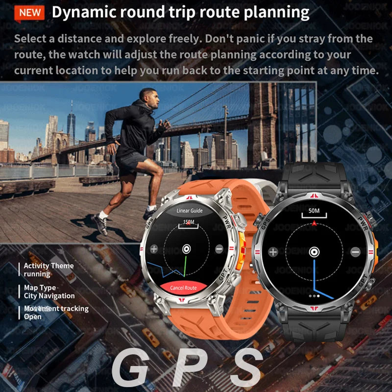 Outdoor Sports Smartwatch for Men – GPS, 1.56-inch AMOLED, 5ATM Waterproof, 650mAh Battery, Compass & HD Call
