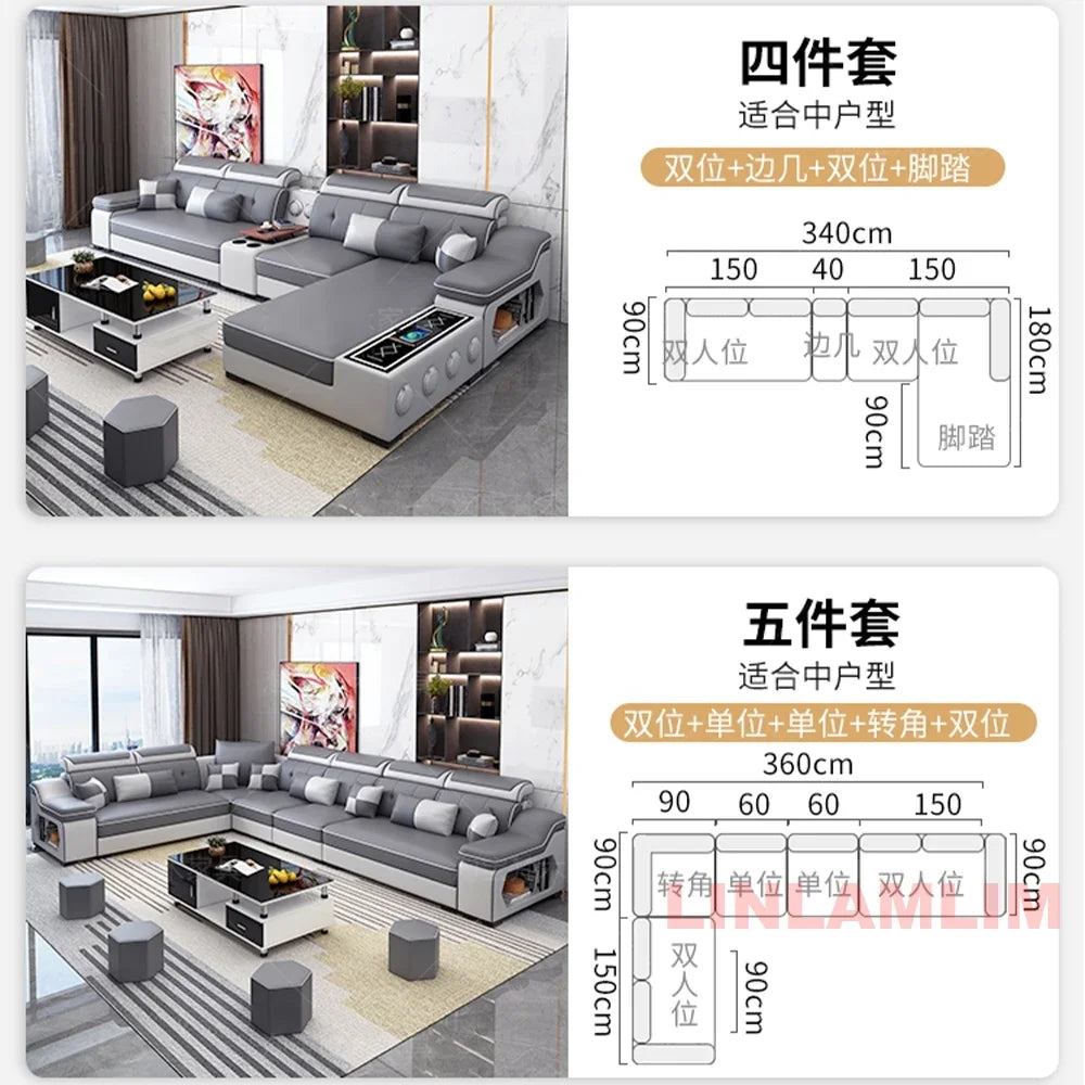 Linlamlim Modern Sectional Sofa Set with Chaise Lounge, Bluetooth Speakers & USB Charging Ports