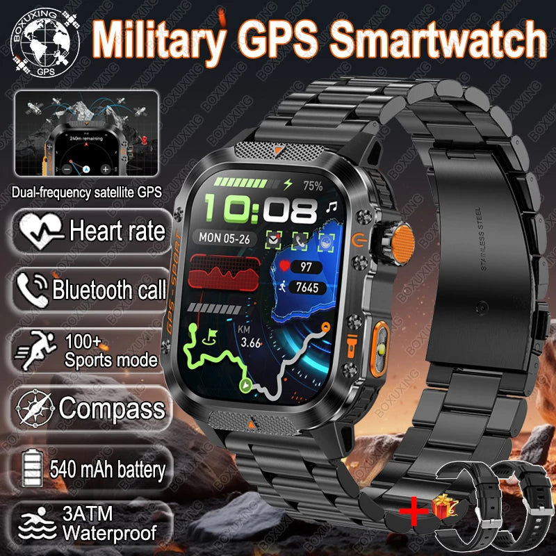 Military-Grade GPS Smartwatch for Men – 2.01” AMOLED, Bluetooth Calling, 3ATM Waterproof, 100+ Sports, 540mAh Battery