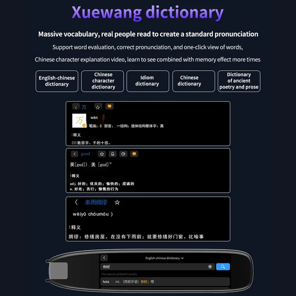 XIKCU S65 Pro Smart Voice & Scan Translator Pen – 142 Languages WiFi Translation Device for Travel & Business