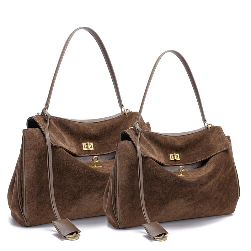 Women’s Genuine Suede Leather Large Capacity Shoulder Tote Bag Luxury Casual Handbag