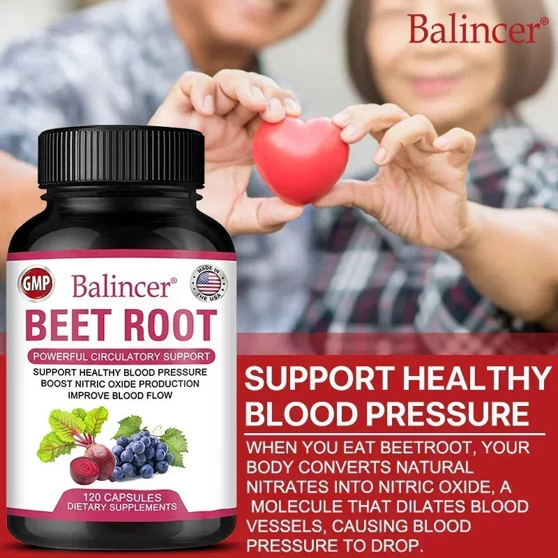 Organic Beetroot Capsules with Black Pepper Extract – Nitric Oxide Support, Blood Circulation & Energy Boost – 30/60/120 Capsules