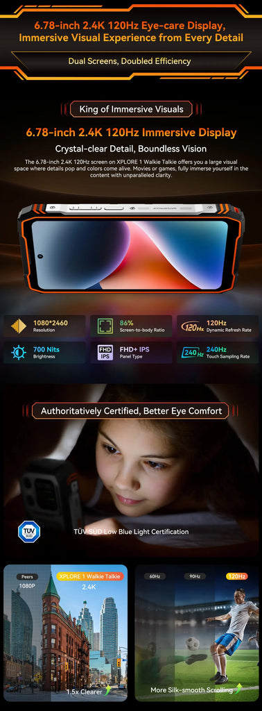 Blackview XPLORE 1 Rugged Smartphone with Walkie Talkie, 20000mAh, 6.78" 120Hz Display, 64MP Camera, MediaTek Dimensity 7050