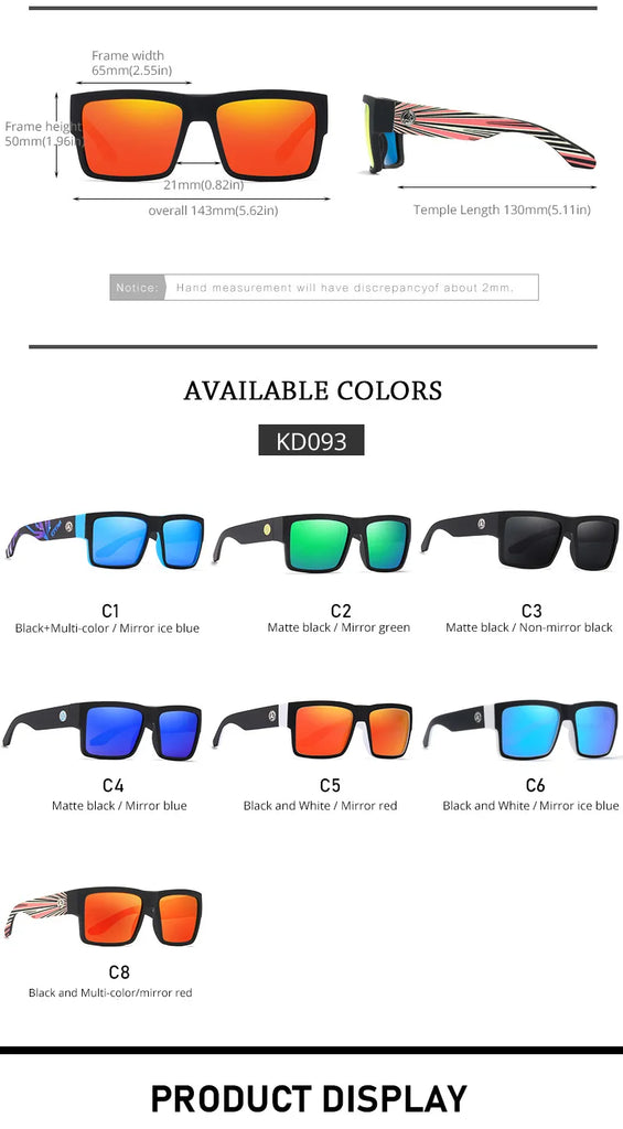 KDEAM Classic Square Polarized Sports Sunglasses UV400 Windproof Outdoor Fishing Driving Shades for Men KD093