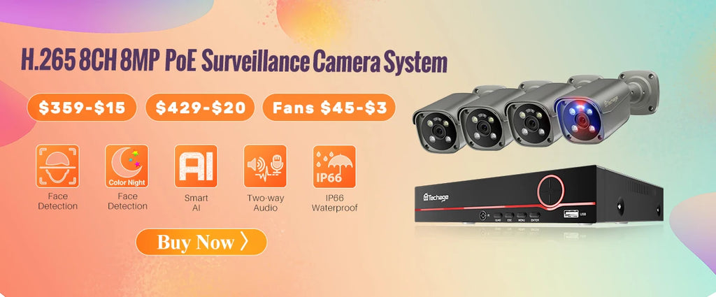 Techage 8CH 4MP POE Security Camera System Kit with AI Face Detection and Audio Recording