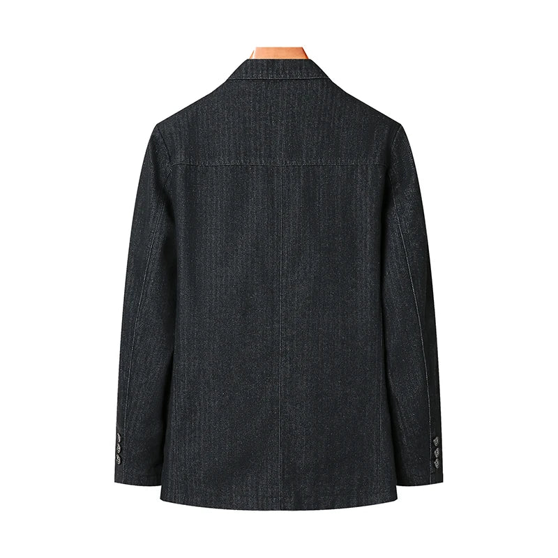 Men’s Solid Denim Jacket – Vintage Casual Slim Fit Cotton Blazer