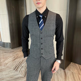Men’s Modified Plaid Three-Piece Suit – Slim Fit England Style Vest & Trousers Set thumbnail 47