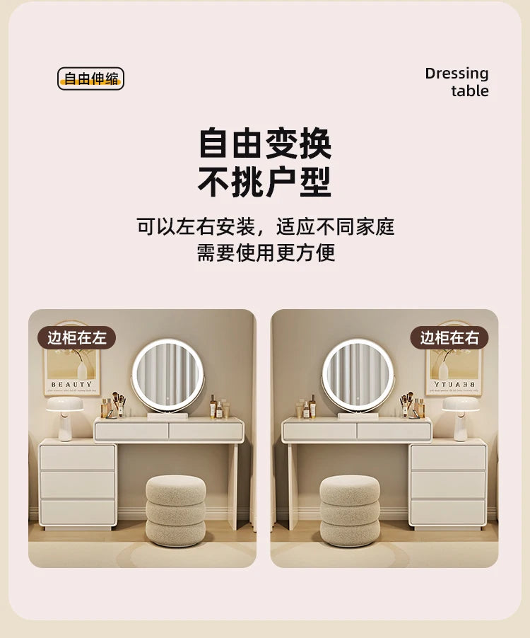 Makeup Vanity Dressing Table with Stool and Mirror – Modern Nordic Bedroom Dresser with Storage Drawers