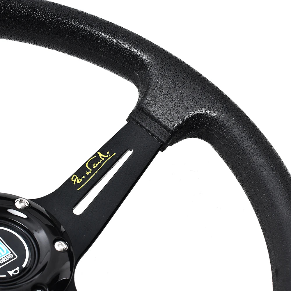 Universal 14 Inch Racing Steering Wheel Deep Dish PU Leather Drift Steering Wheel with ND Logo – Black
