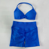 Women’s 2-Piece Seamless Gym Set – Strappy Yoga Bra & High-Waist Scrunch Shorts Workout Suit thumbnail 39